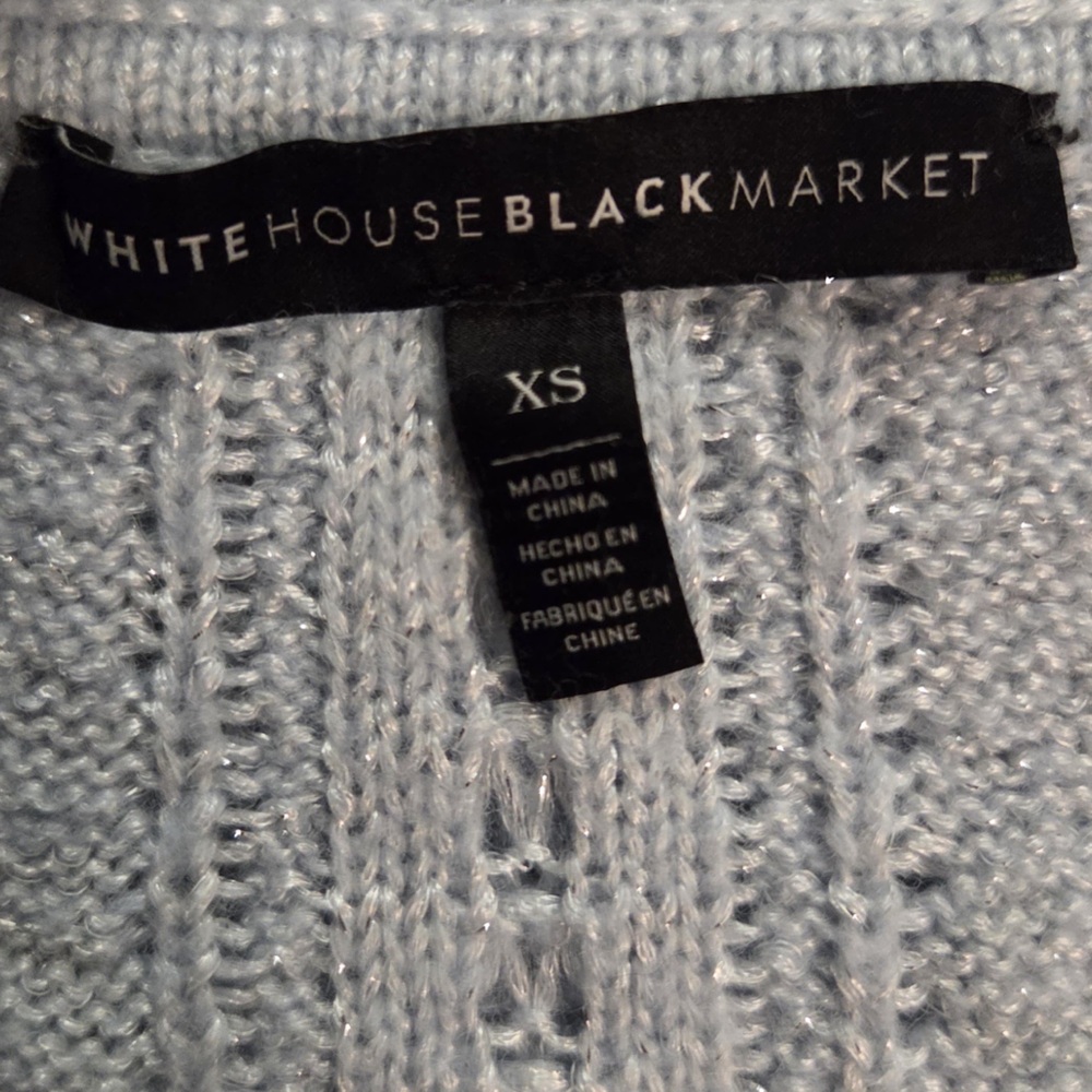 White House Black Market Gray Off-Shoulder Cable Knit Sweater - Picture 4 of 6